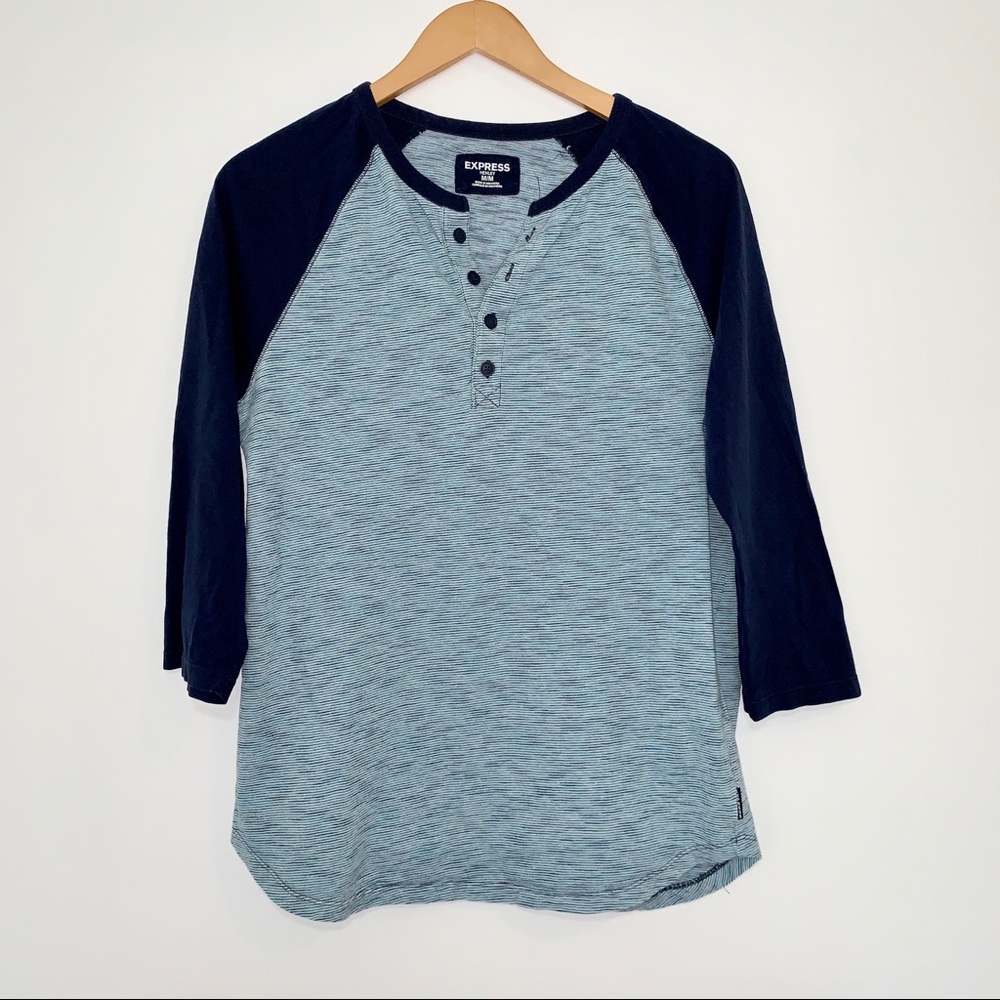 Express Henley 3/4 Sleeve Blue Shirt Medium